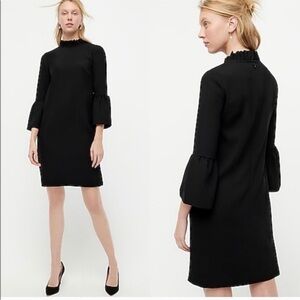 J.Crew Ruffle Neck Black Bell Sleeve Shift Dress NWT